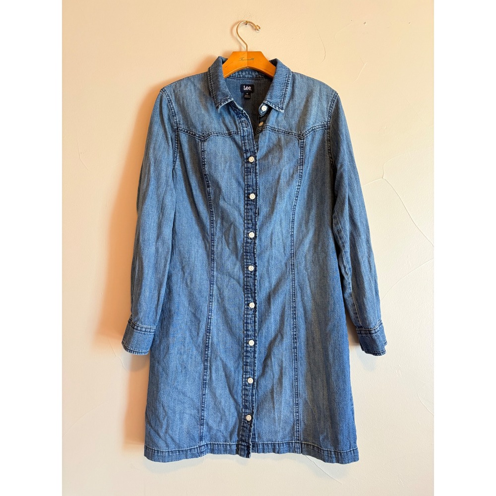 Lee Womens Medium Wash Denim Long Sleeve Button Front Western Shirt Dress Size M